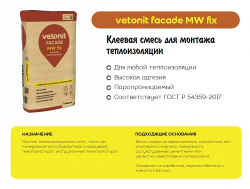 Клеевая смесь Weber.Vetonit фасад МВ фикс 25кг