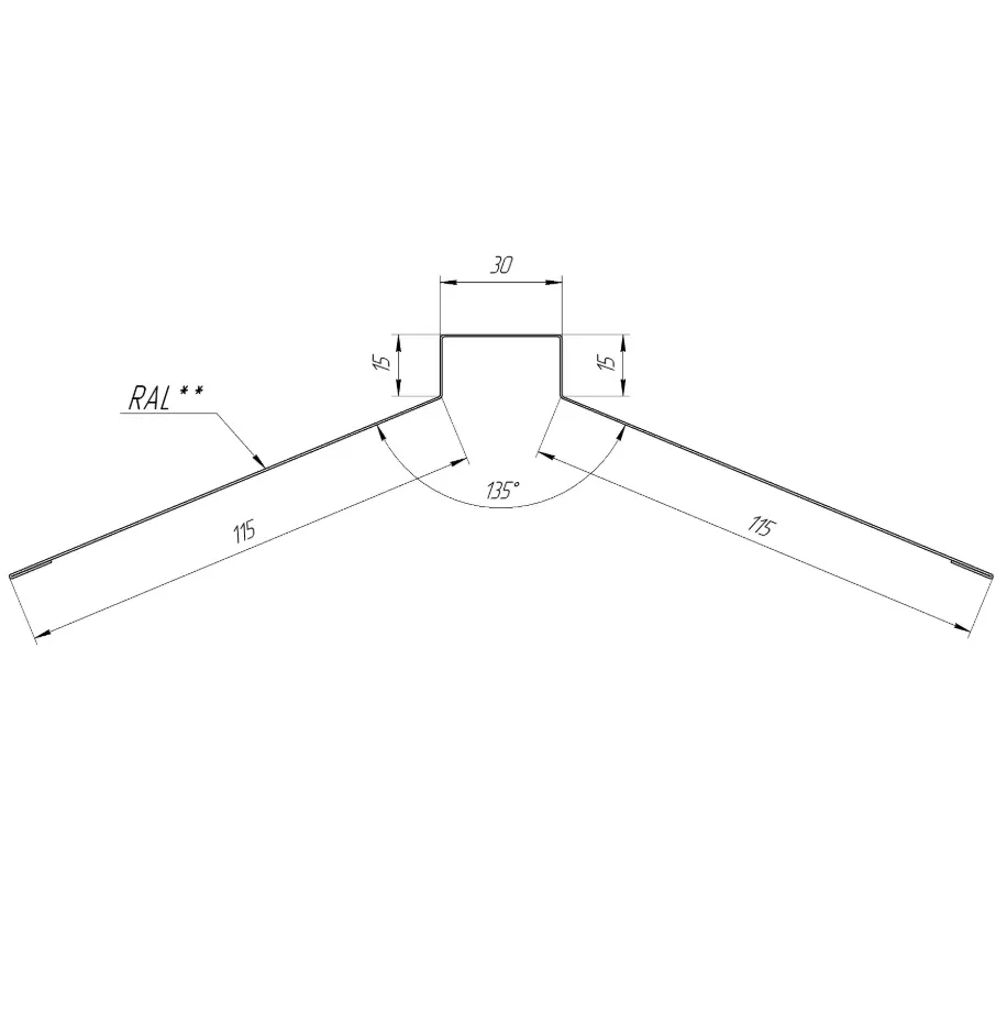 Планка конька плоского 0,5 Zn 115х30х115x3000 мм