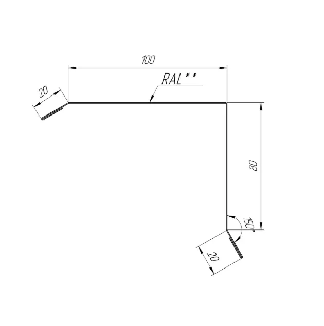 Планка торцевая 0,5 Zn 80x100x3000 мм