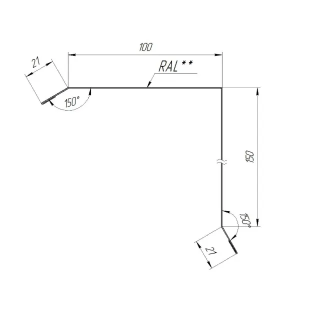 Планка торцевая 0,5 Zn 150x100x2000 мм